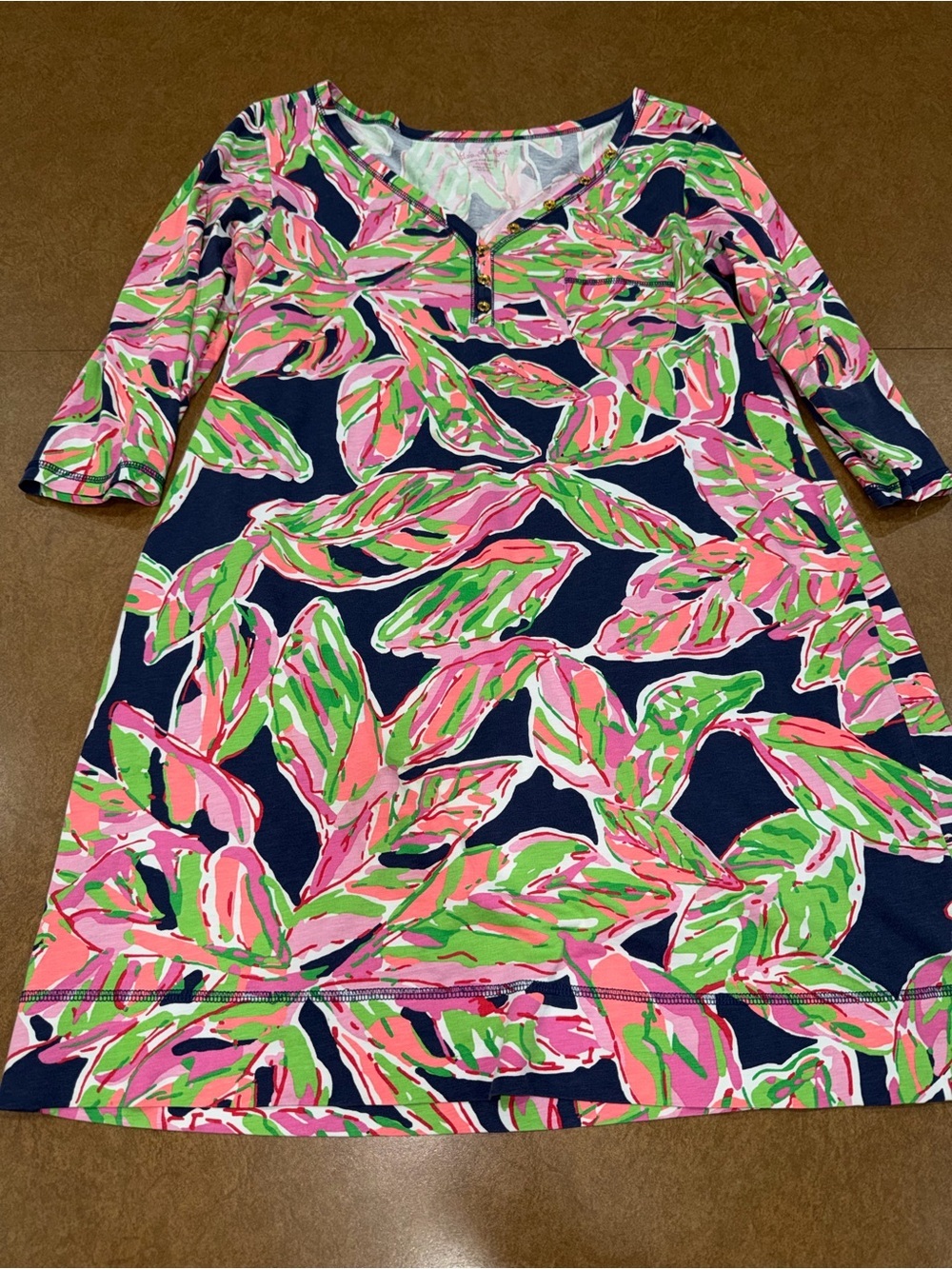 Lilly Pulitzer Palmetto Dress "The Vias" Pima Cotton Navy Multi-Color Tropical